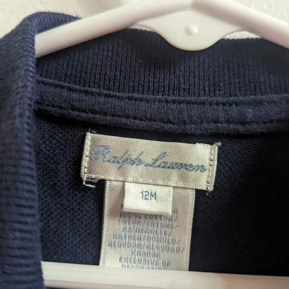 Ralph Lauren Romper Baby Boys Sz 12m Navy Polo Preppy Shortalls